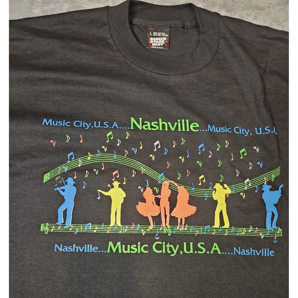 VTG Nashville Tennessee T Shirt Screen Stars Single Stitch Men's L Puff Print